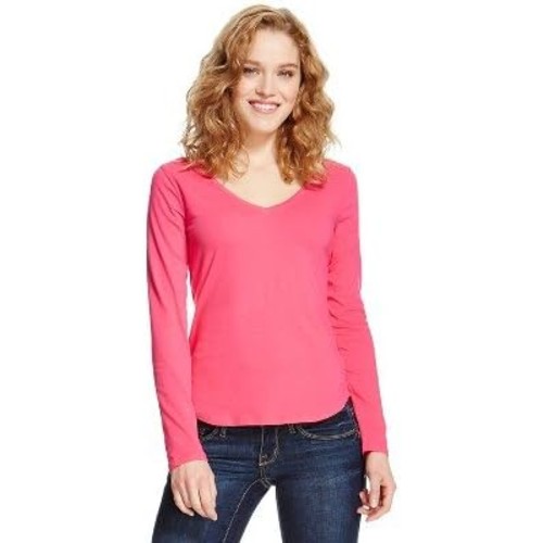 Merona-Womens-Long-Sleeve-V-Neck-Layering-Tee-So-Pink-Small